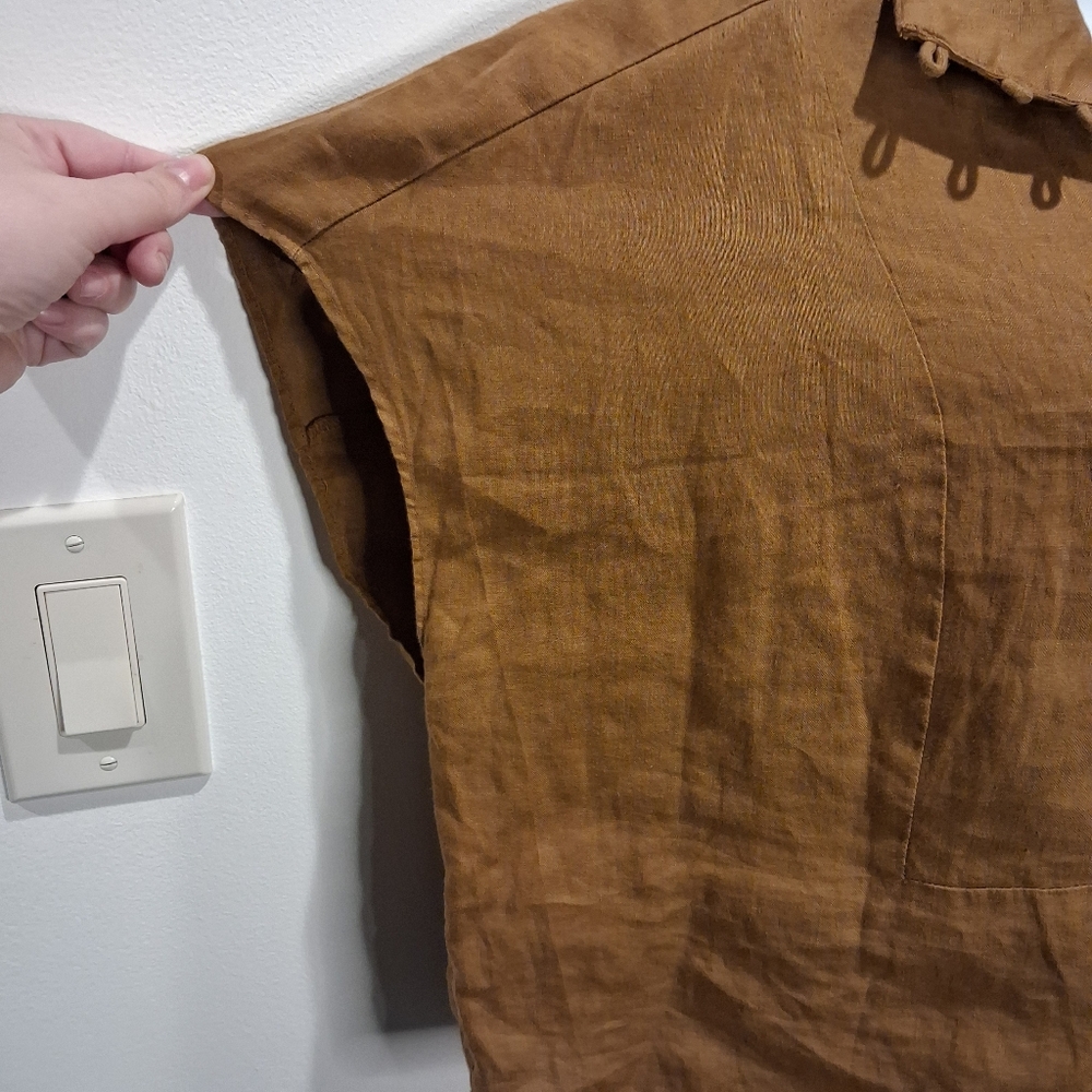 Banana Repblic Size L Mira Brown 100% Linen Boxy Top - Picture 2 of 6